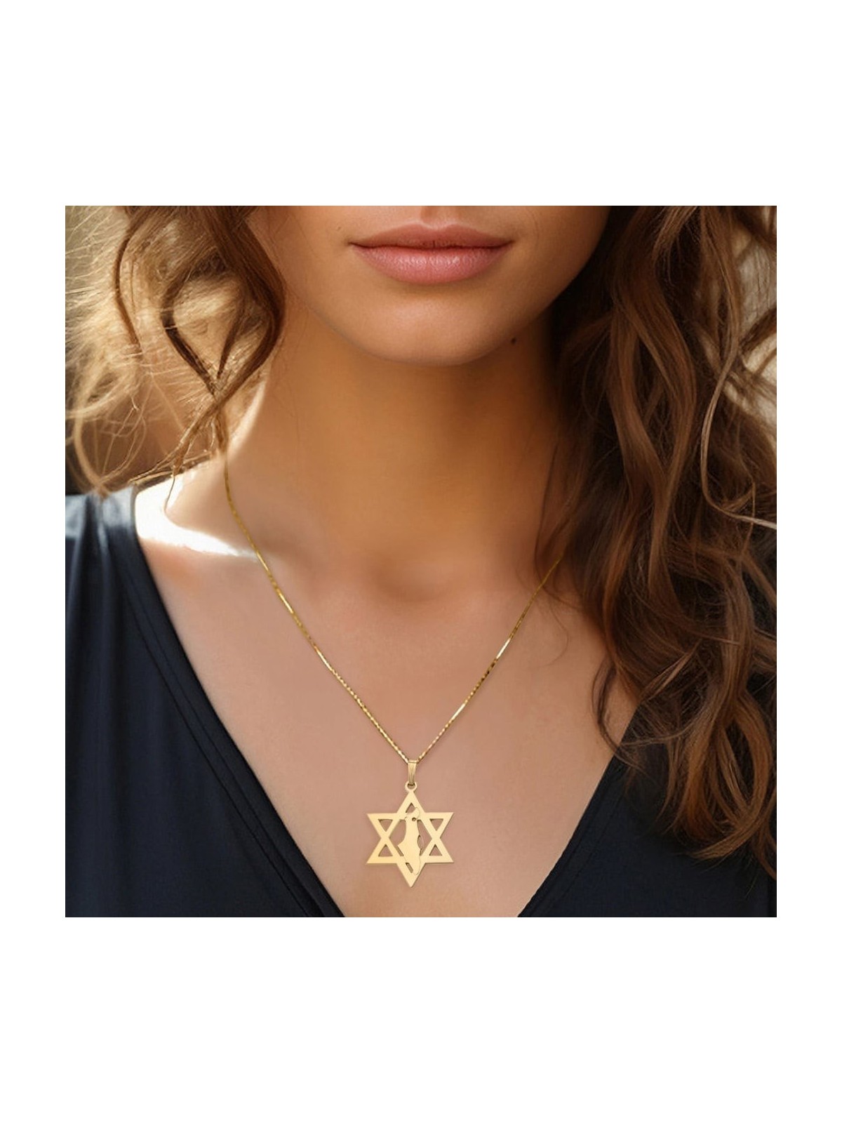 Pendentif Étoile de David avec Carte d'Israël - Optio Argent ou Plaqué Or