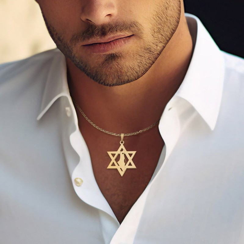 Pendentif Étoile de David avec Carte d'Israël - Optio Argent ou Plaqué Or