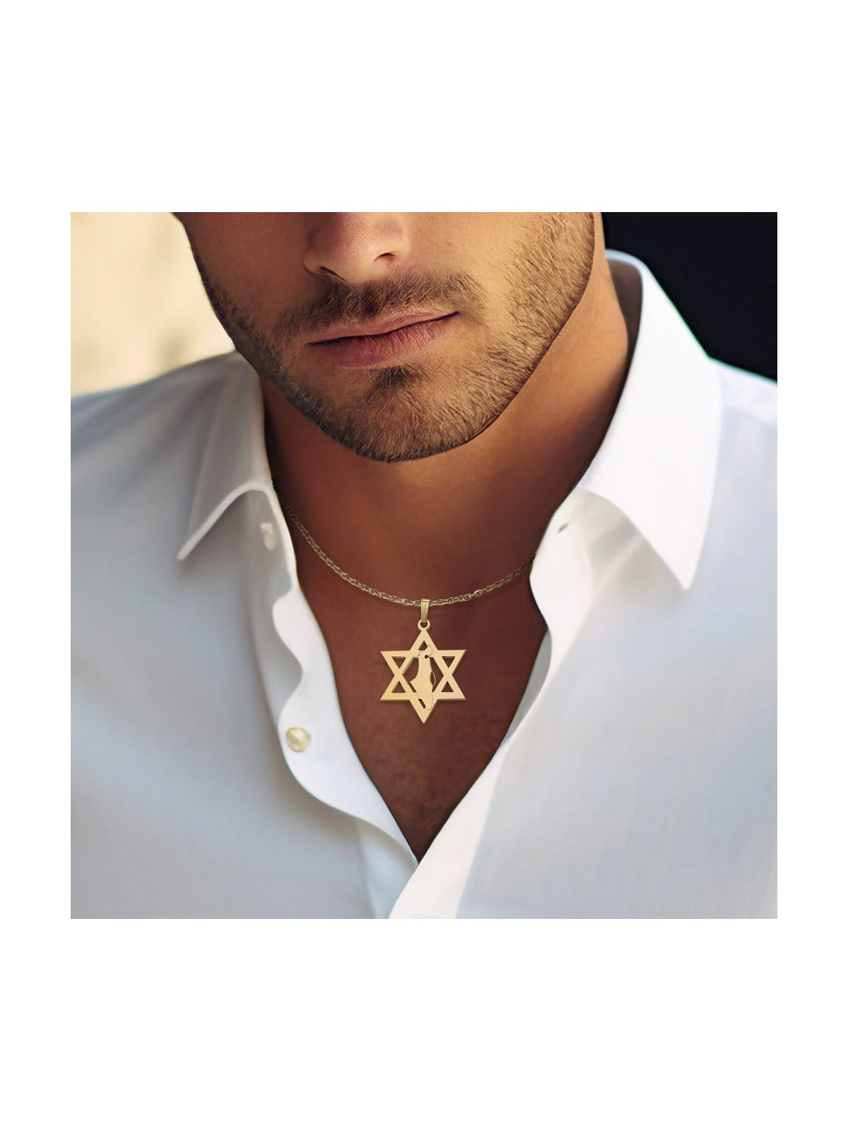 Pendentif Étoile de David avec Carte d'Israël - Optio Argent ou Plaqué Or