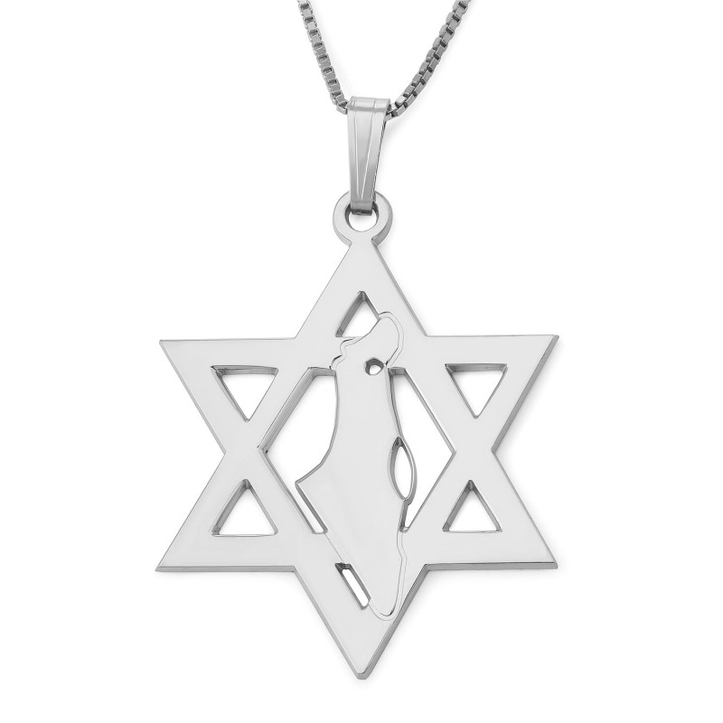 Pendentif Étoile de David avec Carte d'Israël - Optio Argent ou Plaqué Or
