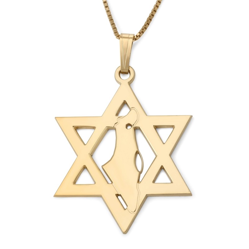 Star of David Pendant with Map of Israel - Silver or Gold-Plated Optio