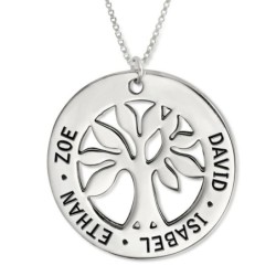 Sterling Silver Hebrew/English Family Tree of Life Necklace