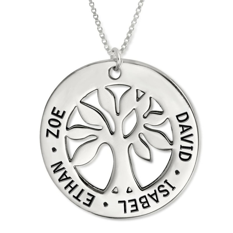 Sterling Silver Hebrew/English Family Tree of Life Necklace