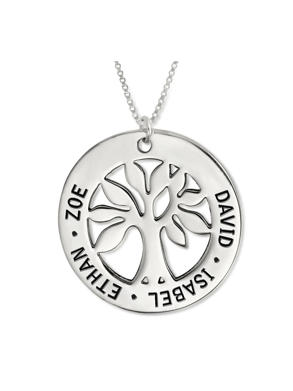 Sterling Silver Hebrew/English Family Tree of Life Necklace