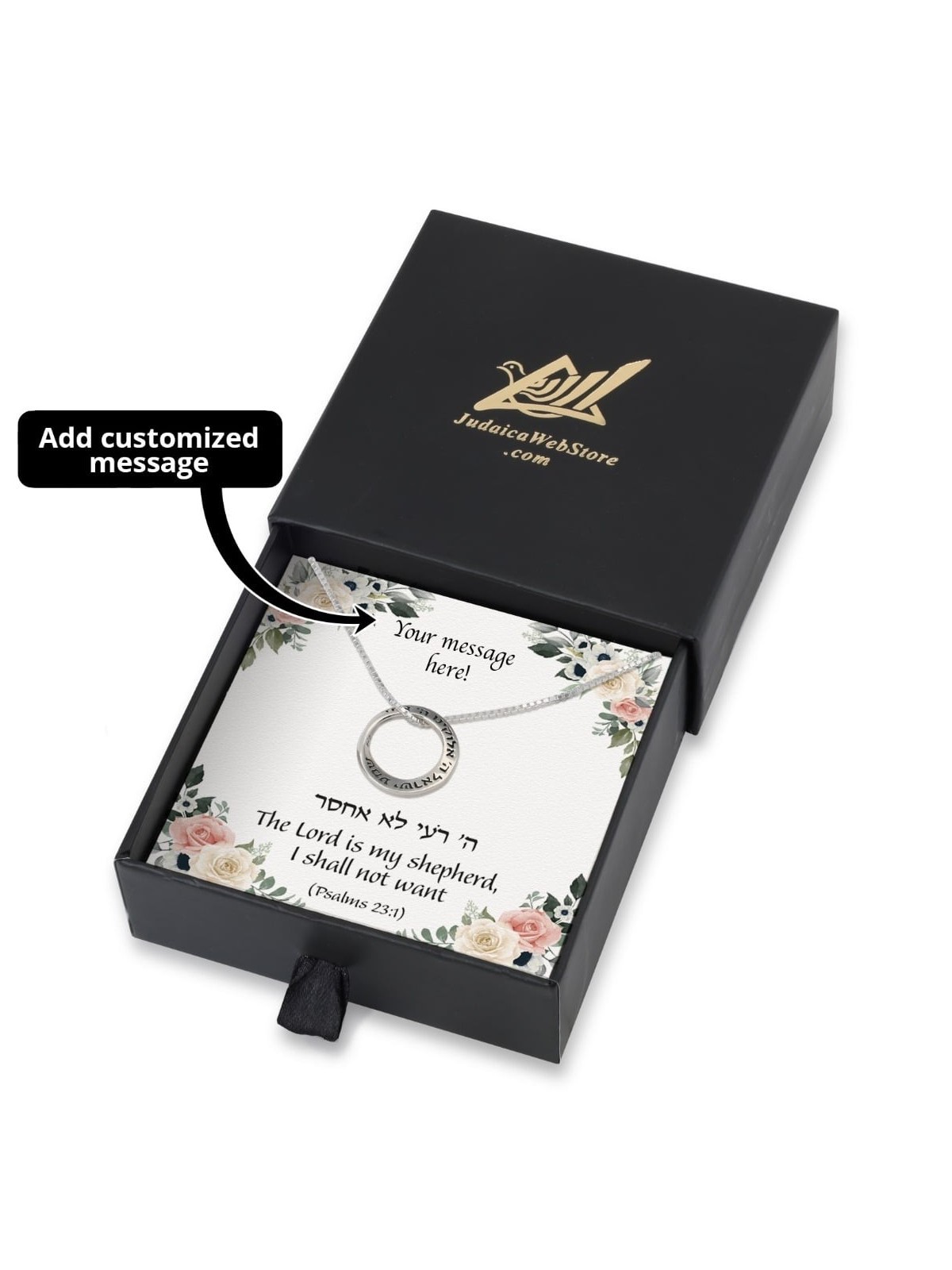 Coffret cadeau Seigneur est mon berger avec collier Shema Yisrael en argent sterling