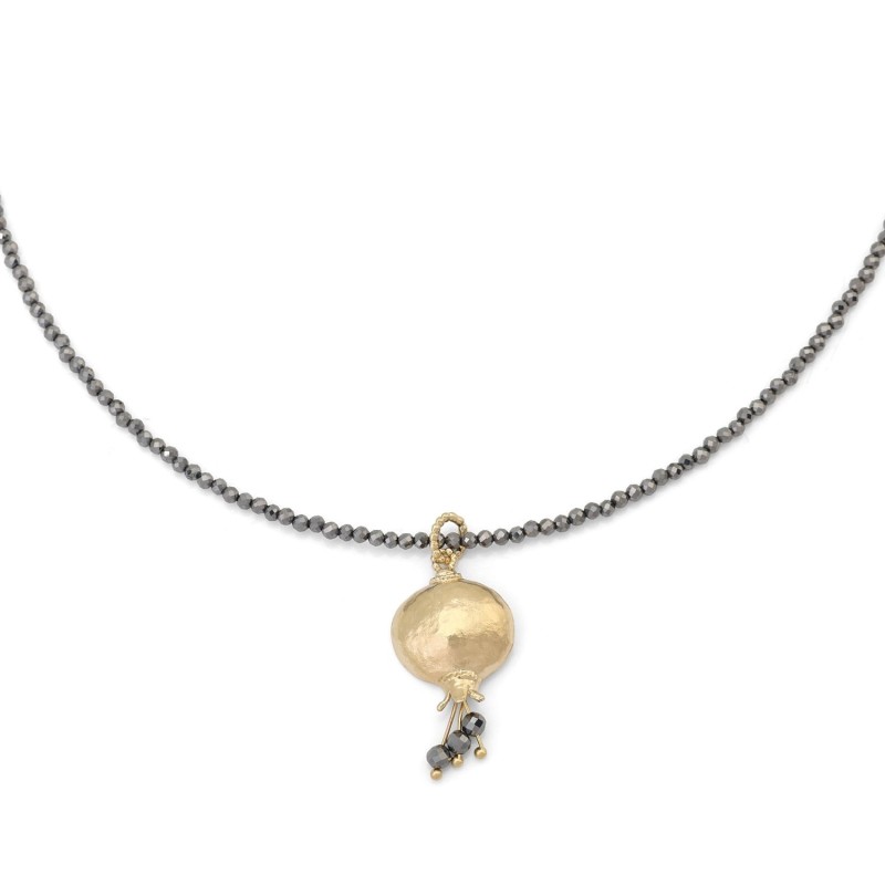 Beaded Necklace with Gold Plated Pomegranate Pendant