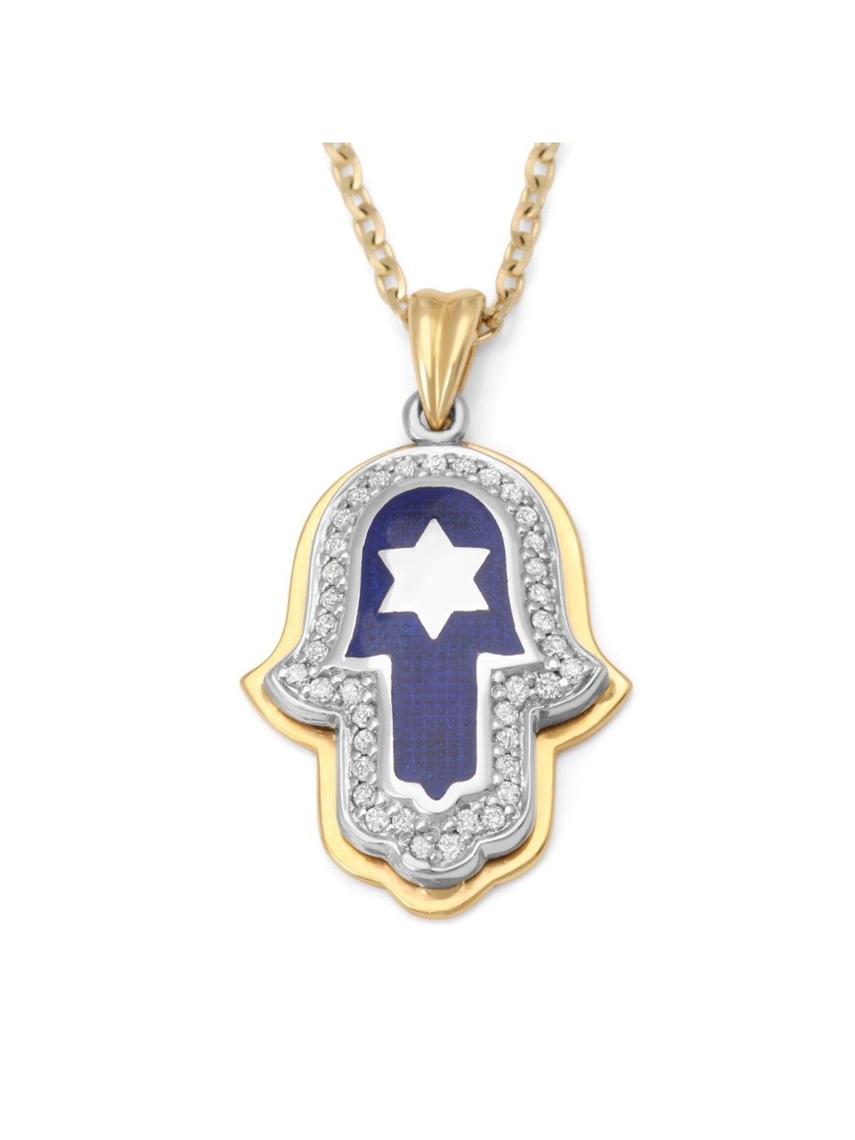 Anbinder Jewelry 14K Gold Star of David Hamsa Diamond Pendant with Blu