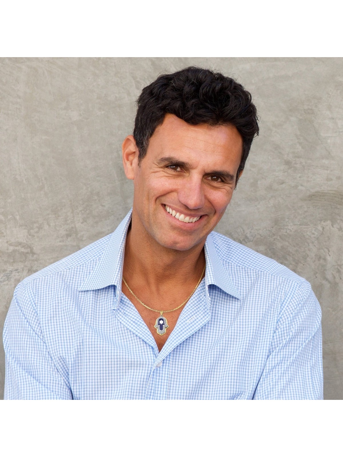 Anbinder Jewelry 14K Gold Star of David Hamsa Diamond Pendant with Blu