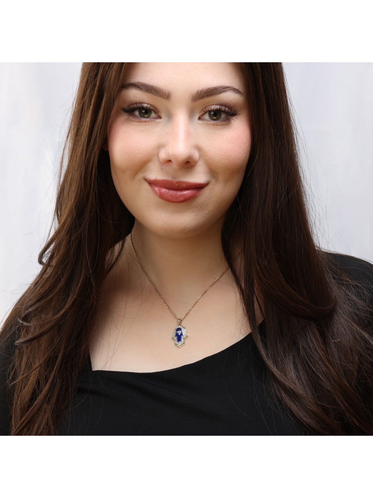 Anbinder Jewelry Pendentif étoile de David Hamsa en or 14 carats avec diamant Blu
