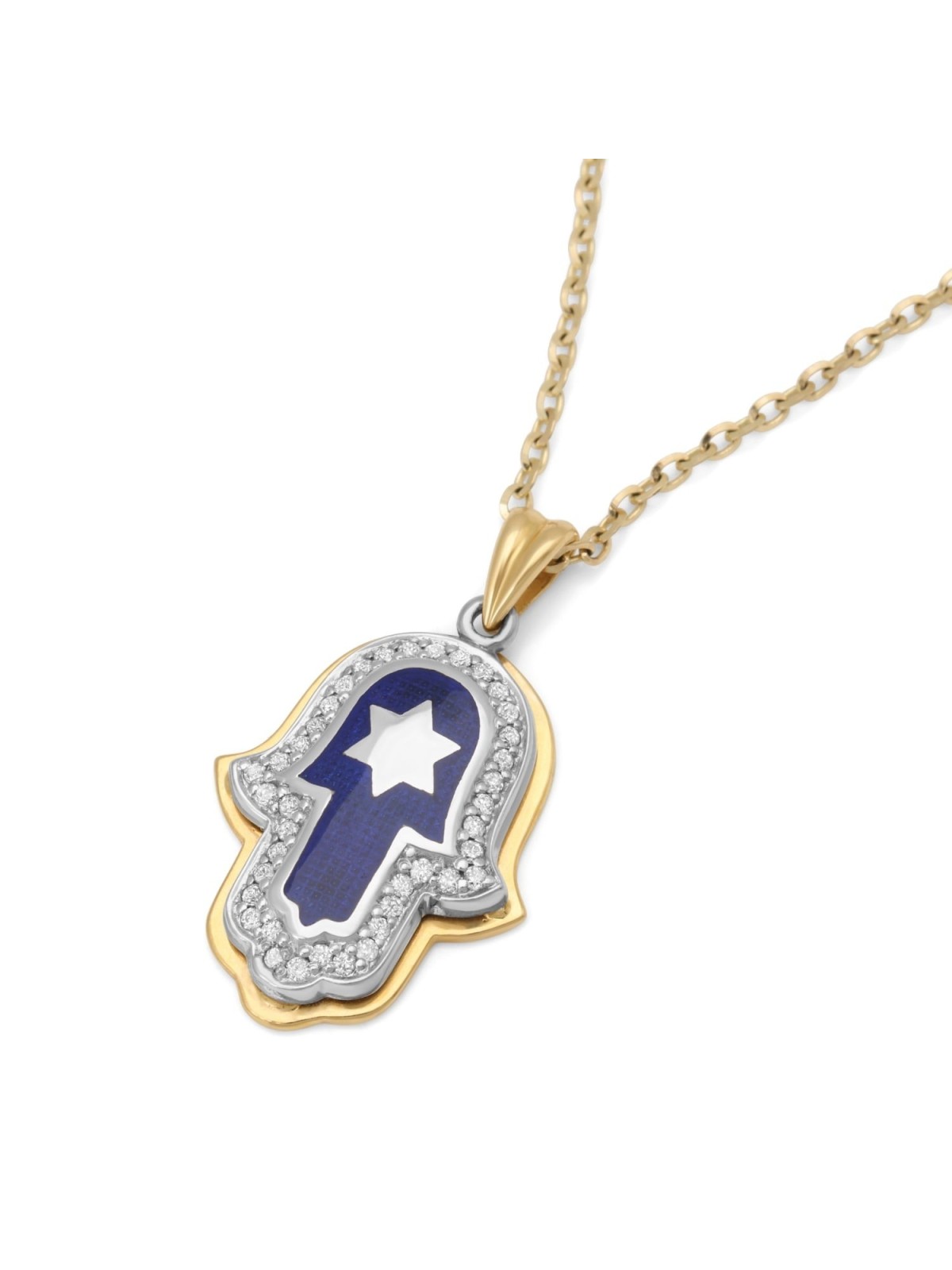 Anbinder Jewelry 14K Gold Star of David Hamsa Diamond Pendant with Blu