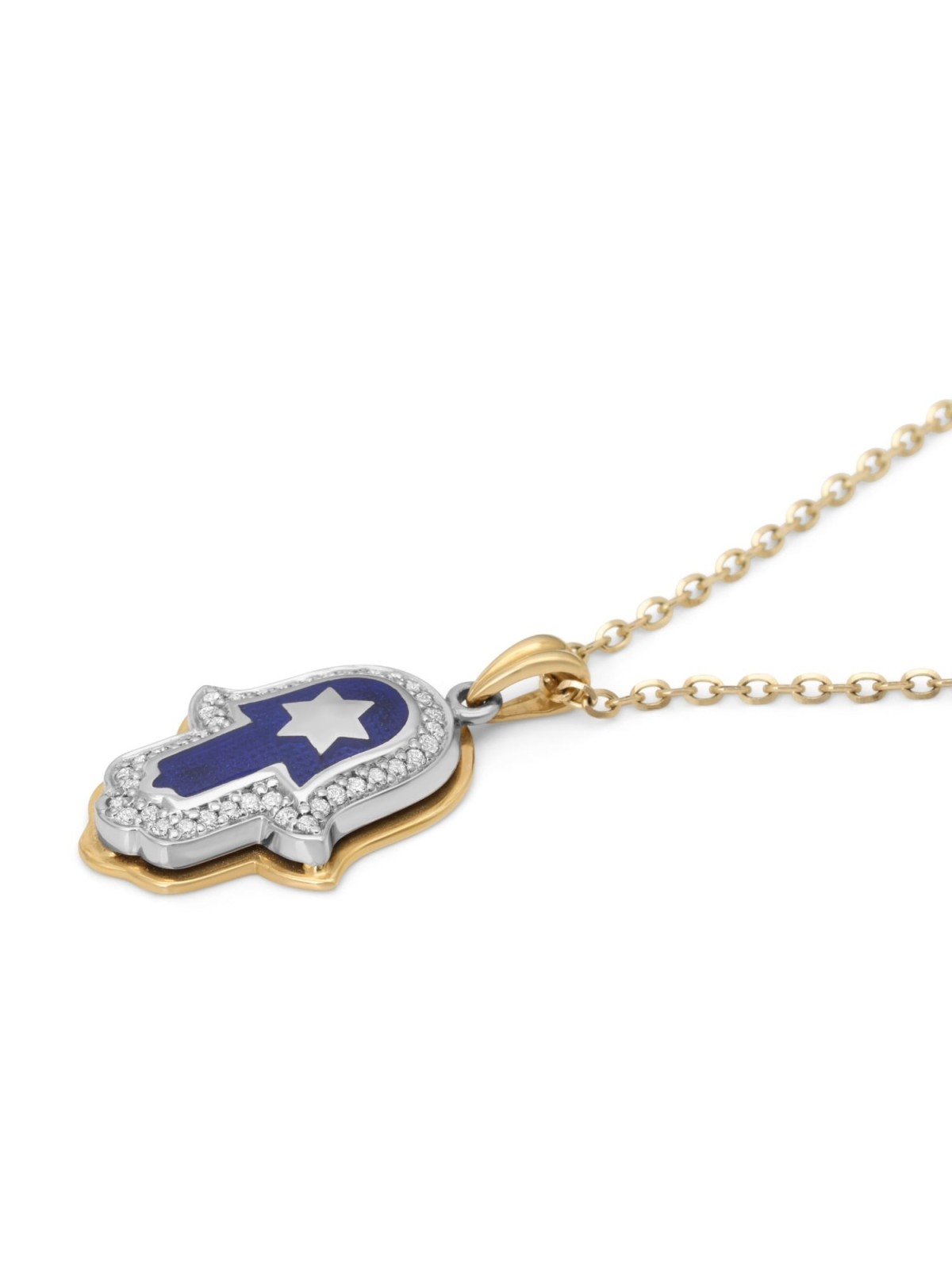 Anbinder Jewelry 14K Gold Star of David Hamsa Diamond Pendant with Blu
