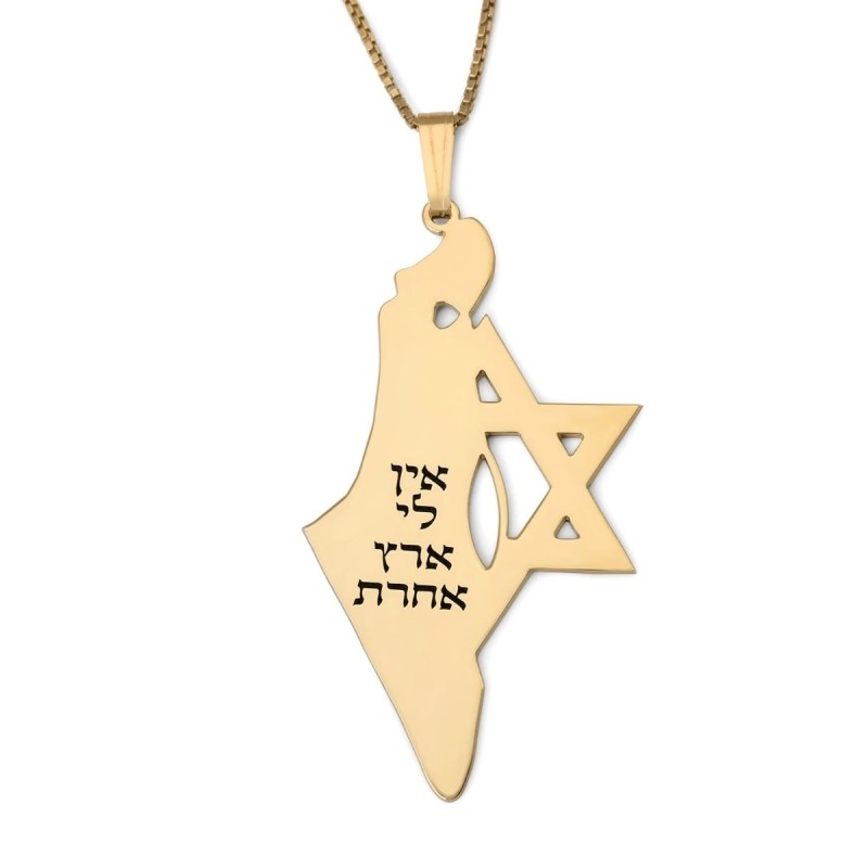 Luxury Thickness No Other Land Map of Israel Necklace with Star of Dav