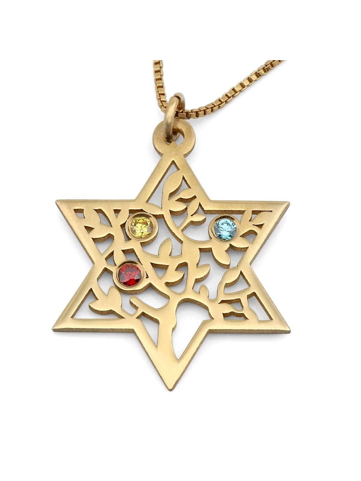 Collier avec pierre de naissance étoile de David et arbre de vie - Plaqué or 24 carats