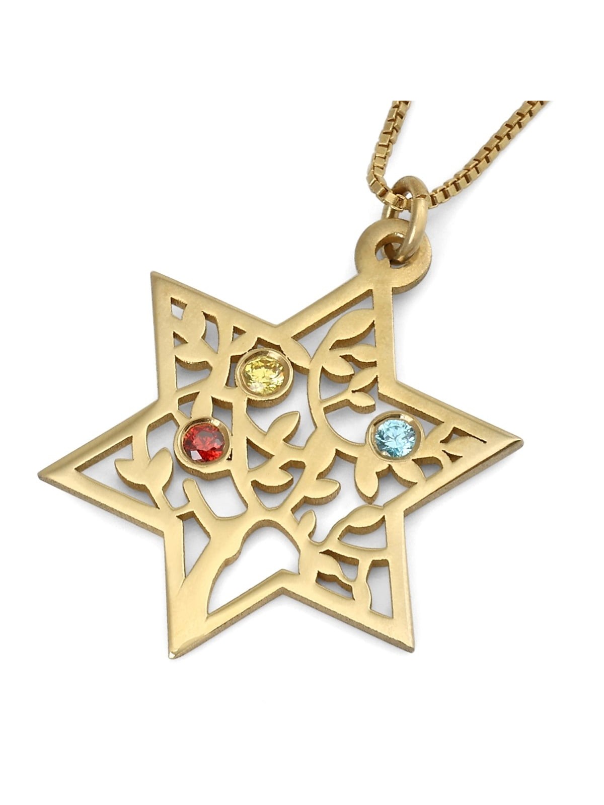 Birthstone Star of David and Tree of Life Necklace - 24K Gold-Plated