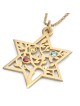 Collier avec pierre de naissance étoile de David et arbre de vie - Plaqué or 24 carats