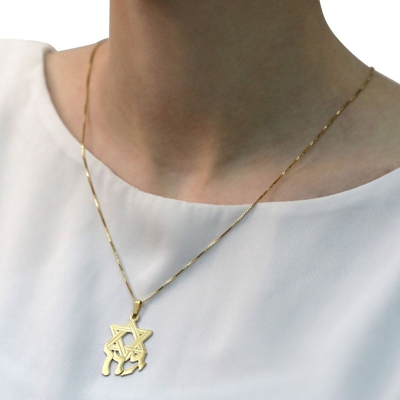 Collier Prénom Hébreu avec Étoile de David - Plaqué Argent ou Or