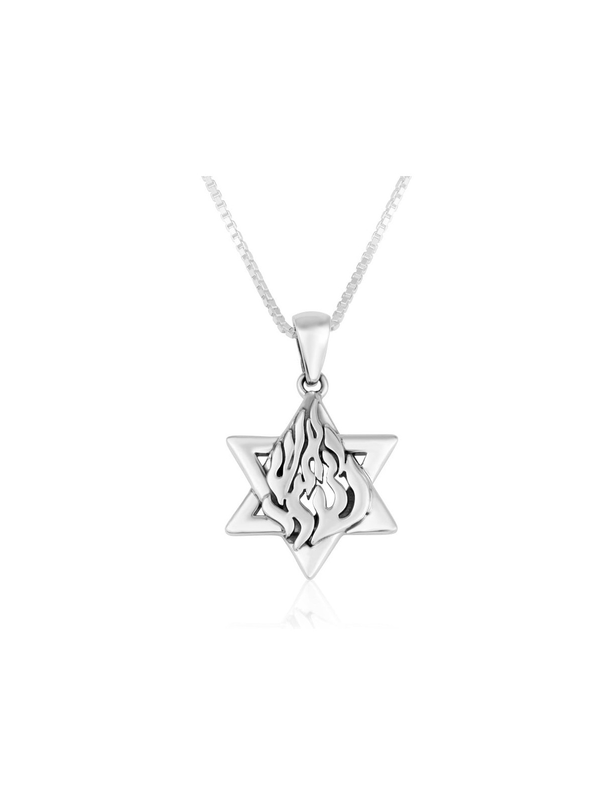 Star of David Eternal My Flame Sterling Silver Pendant Necklace