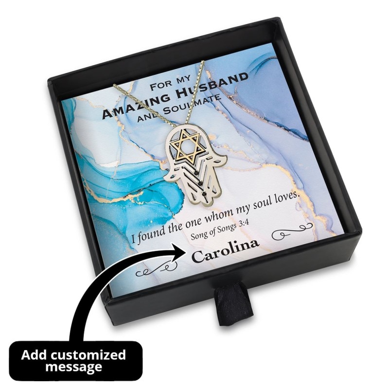 Amazing Husband Gift Box With Sterling Silver Hamsa & Gold Star of Dav