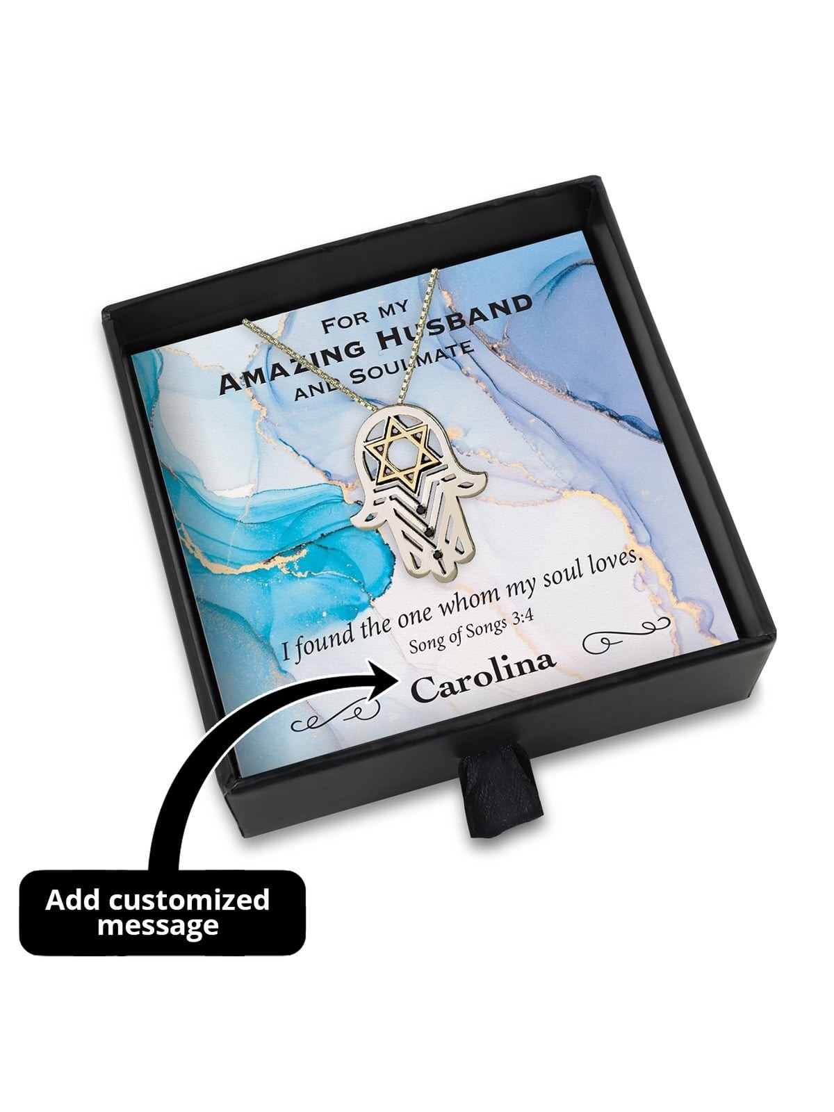 Incroyable coffret cadeau pour mari avec Hamsa en argent sterling et étoile de Dav en or