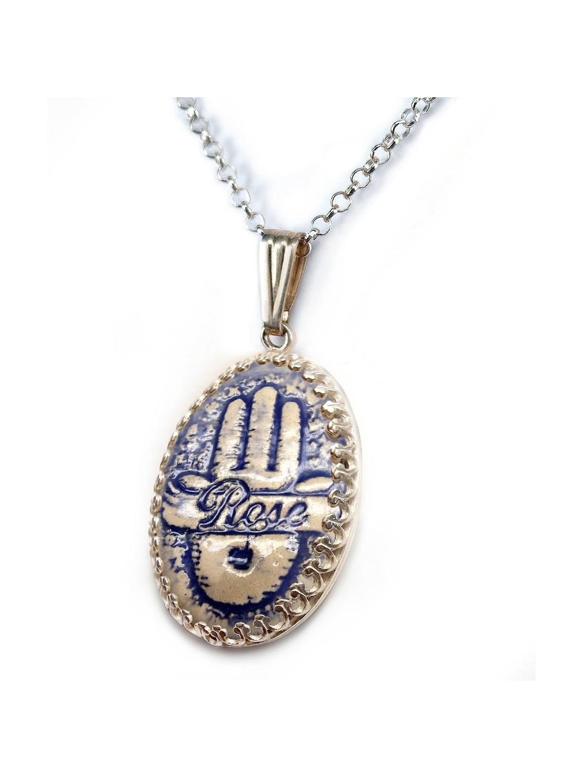 Art in Clay Handmade Sterling Silver and Ceramic Personalized Hamsa Ne