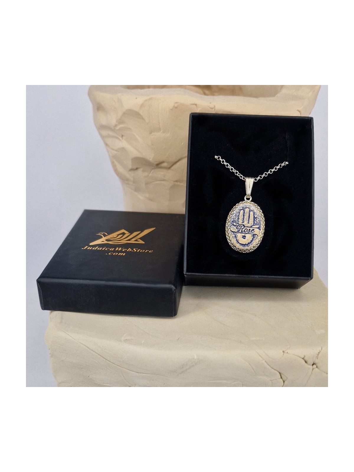 Art in Clay Handmade Sterling Silver and Ceramic Personalized Hamsa Ne