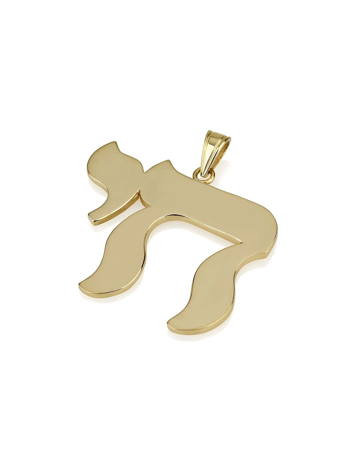 14K Gold Chai Pendant with Glossy Edges