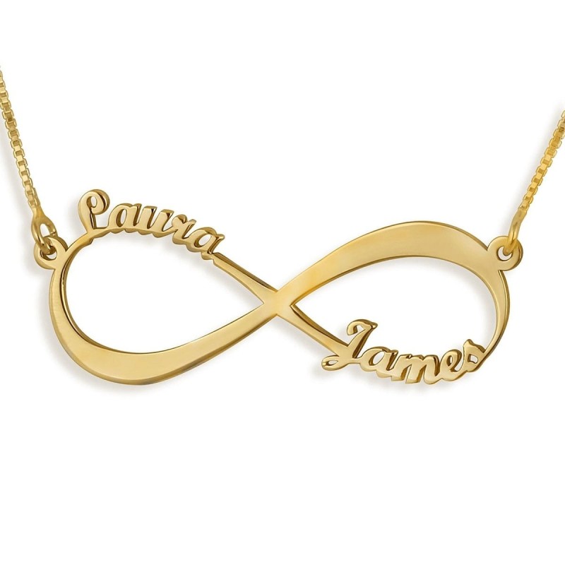 Gold Plated Double Thickness Hebrew / English Infinity Necklace with u