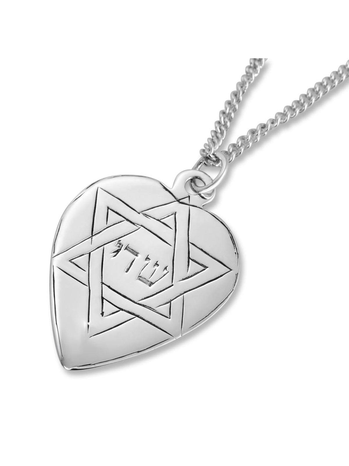 Heart-shaped Silver Amulet Necklace with Star of David Eretz-Israel 19