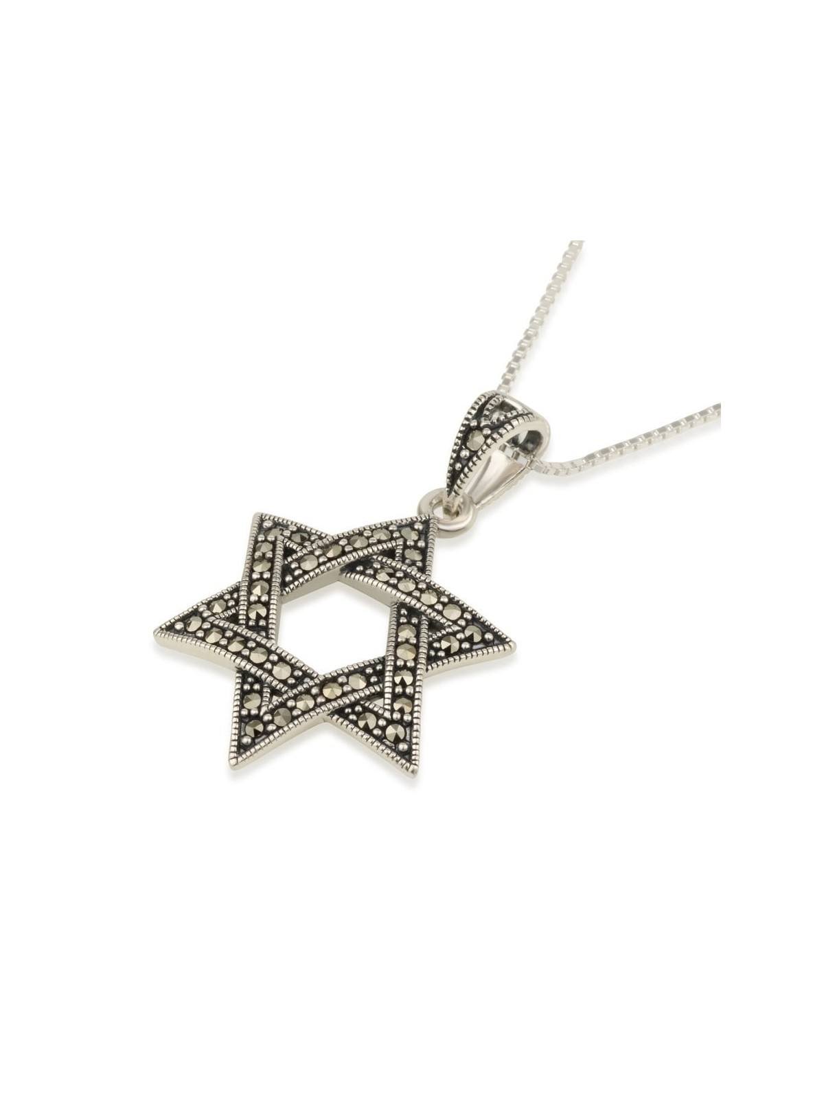 Pendentif collier étoile de David avec pierres marcassite