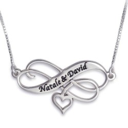 Silver Engraved Infinity Heart Necklace (Hebrew / English)
