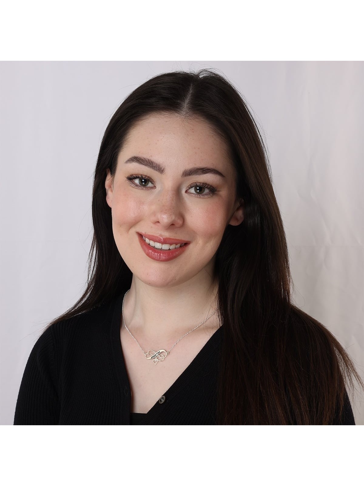 Silver Engraved Infinity Heart Necklace (Hebrew / English)