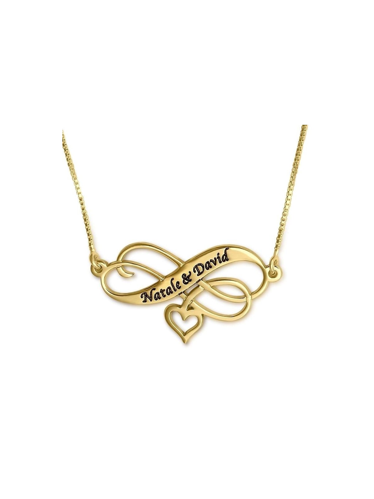 Collier coeur infini gravé en argent (hébreu/anglais)