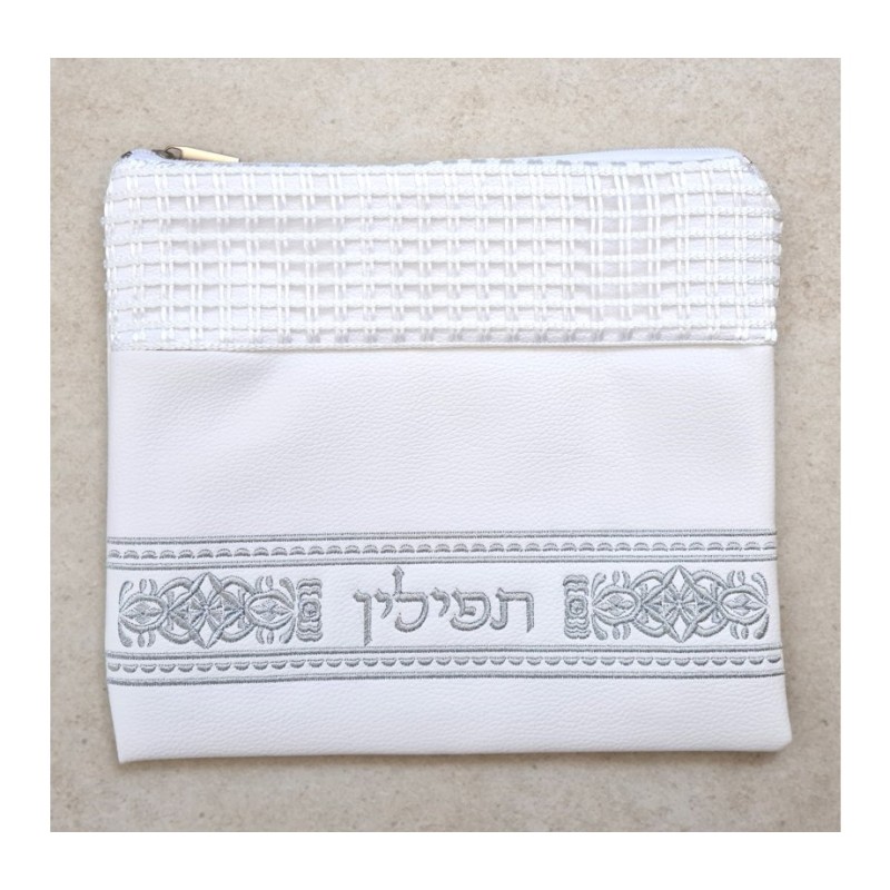 Tallit and Tefillin Bag Set Off White Faux ... | Talit & Tefillin Bags
