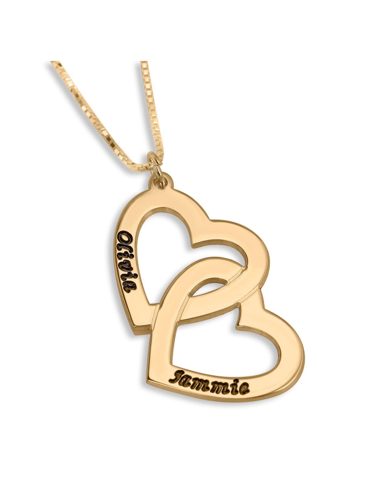 Collier Hébreu / Anglais Plaqué Or Coeurs Entrelacés
