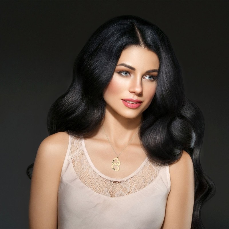 Collier Hébreu / Anglais Plaqué Or Coeurs Entrelacés
