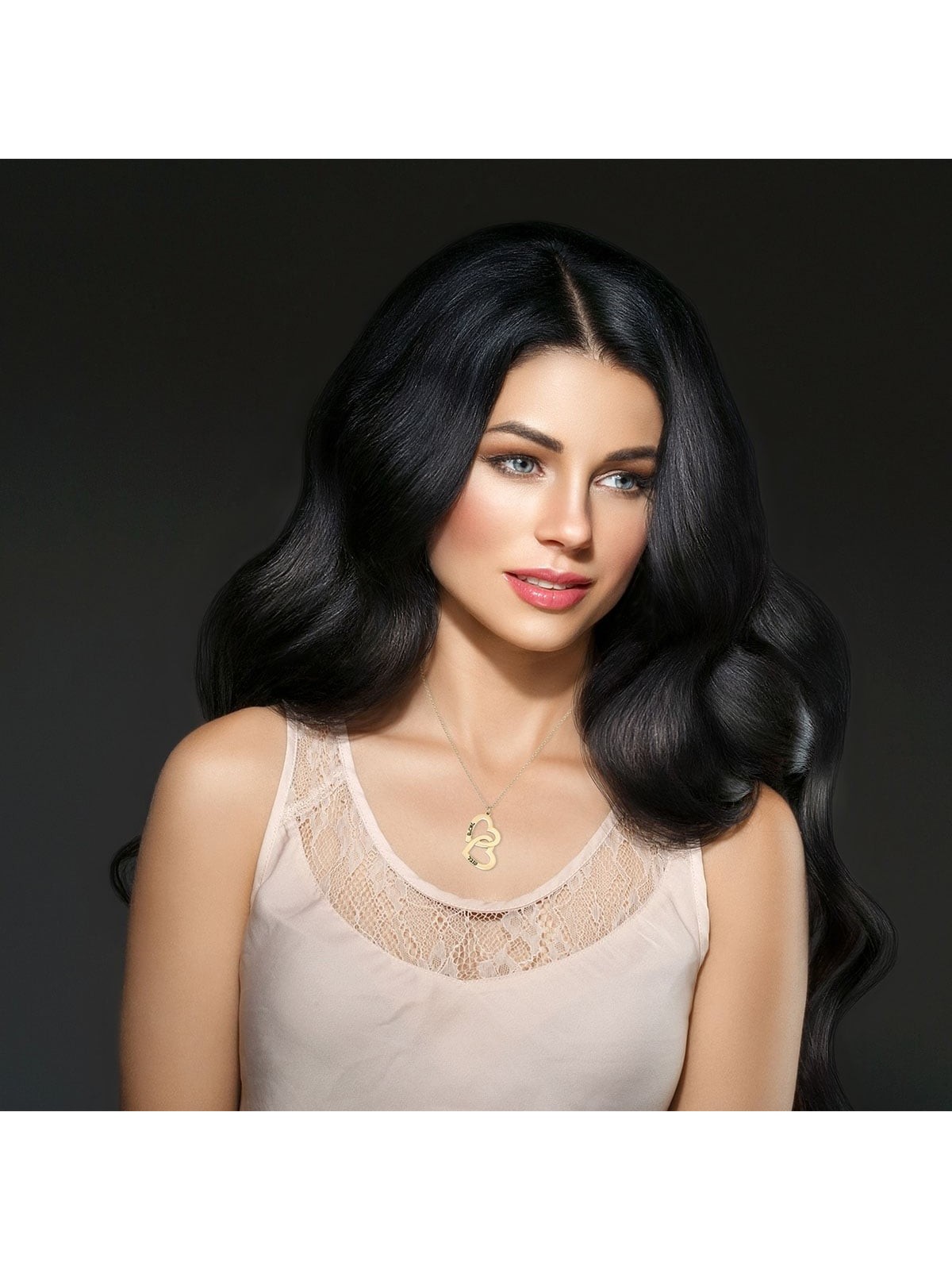 Collier Hébreu / Anglais Plaqué Or Coeurs Entrelacés