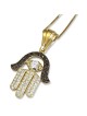 14K Gold Hamsa and Evil Eye Pendant with Black and White Diamonds