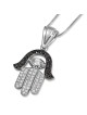 14K Gold Hamsa and Evil Eye Pendant with Black and White Diamonds