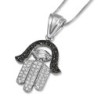 14K Gold Hamsa and Evil Eye Pendant with Black and White Diamonds