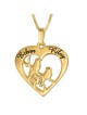Hebrew Name Necklace - Gold Plated Engraved Love Birds Heart Necklace