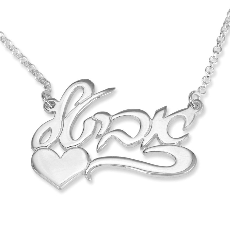 Collier prénom hébreu personnalisable en argent sterling avec motif cœur (A