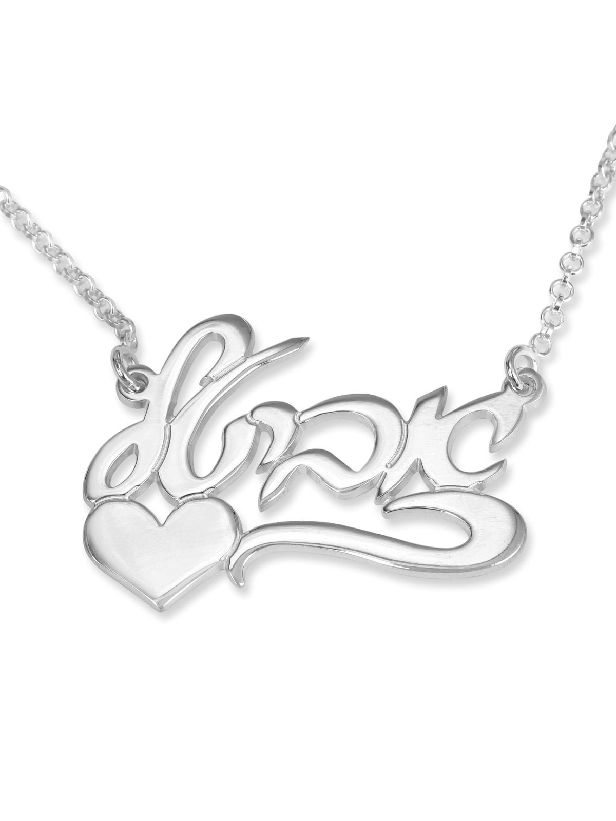 Sterling Silver Customizable Hebrew Name Necklace With Heart Design (A