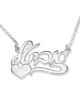 Sterling Silver Customizable Hebrew Name Necklace With Heart Design (A