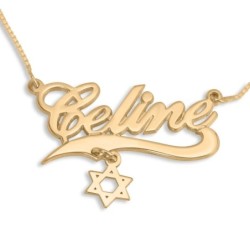 Collier prénom personnalisable plaqué or 24 carats avec breloque étoile de David