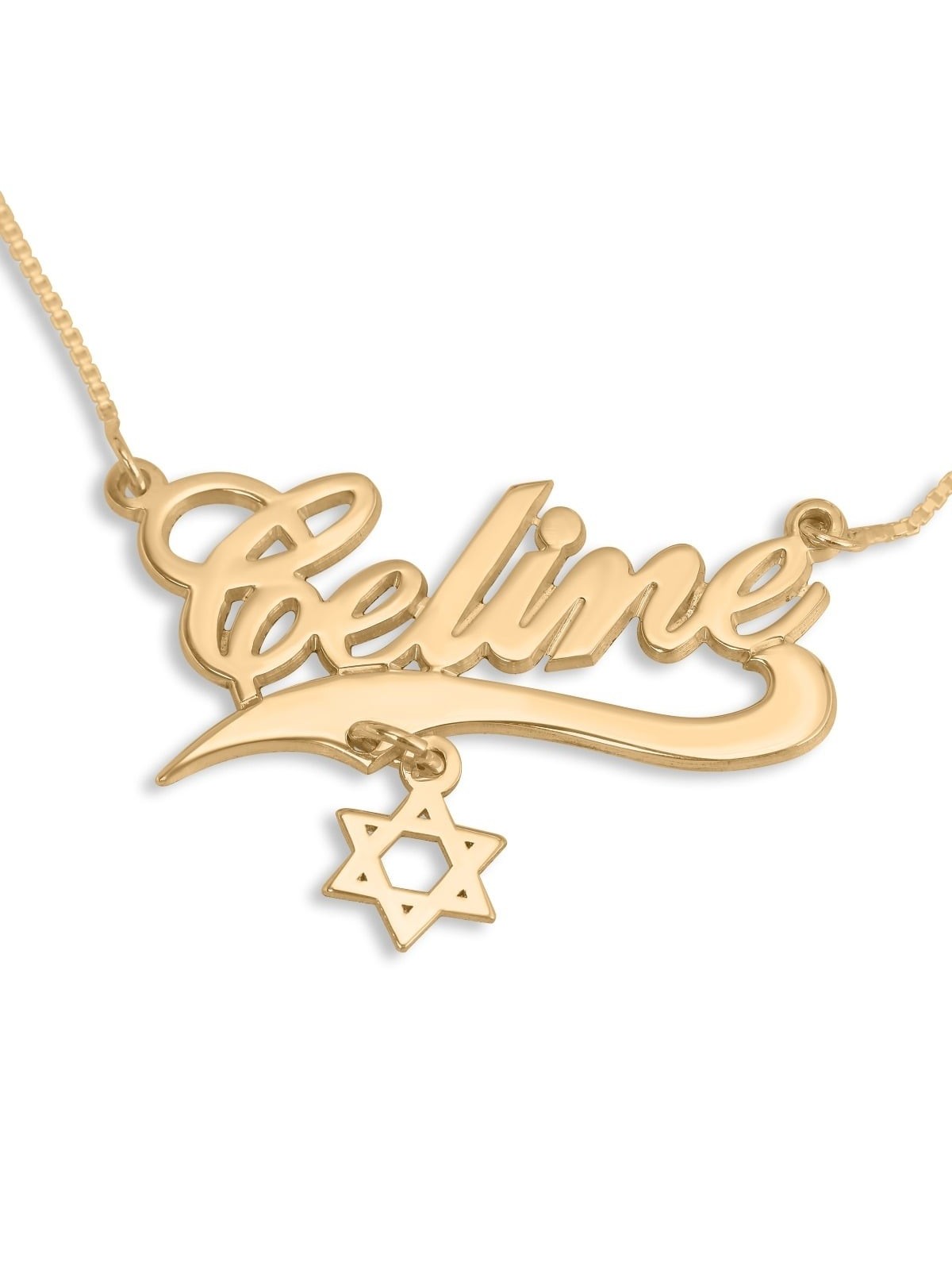 Collier prénom personnalisable plaqué or 24 carats avec breloque étoile de David