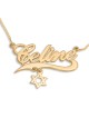 Collier prénom personnalisable plaqué or 24 carats avec breloque étoile de David