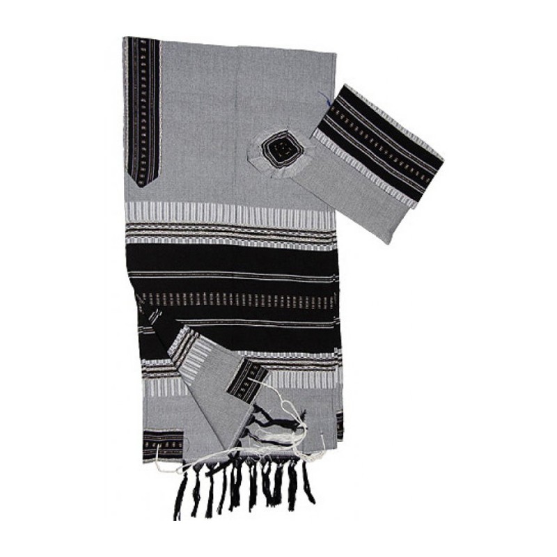 Gabrieli Handwoven Cotton Gray Tallit ... | Gabrieli Hand Woven Tallit