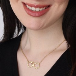 Gold Plated English / Hebrew Infinity Name Necklace with Heart and Bir