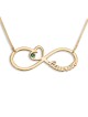 Gold Plated English / Hebrew Infinity Name Necklace with Heart and Bir
