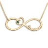 Gold Plated English / Hebrew Infinity Name Necklace with Heart and Bir